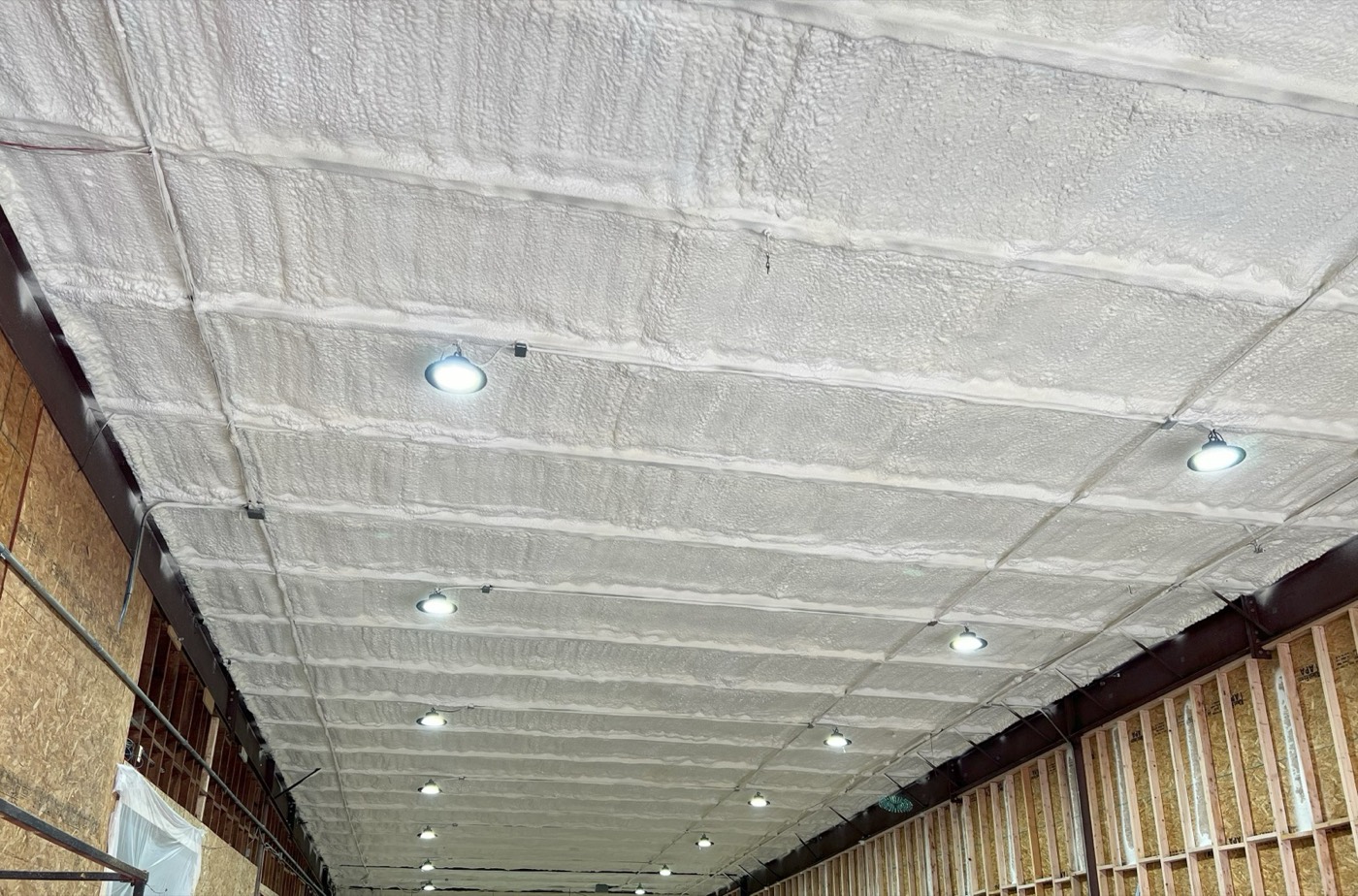 Agricultural building interior insulated with foam